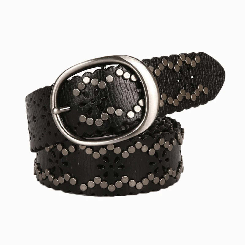 Модные ремни с заклепками женские на талии тисненые из воловьей кожи в стиле панк