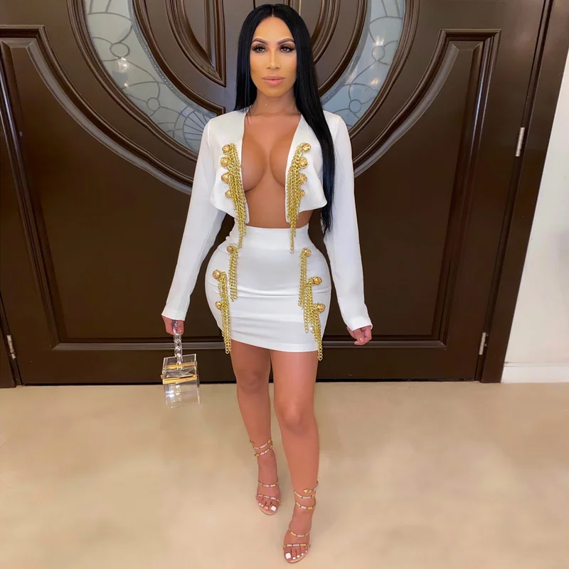 Высокое качество белый черный бисер с длинным рукавом комплект из двух частей