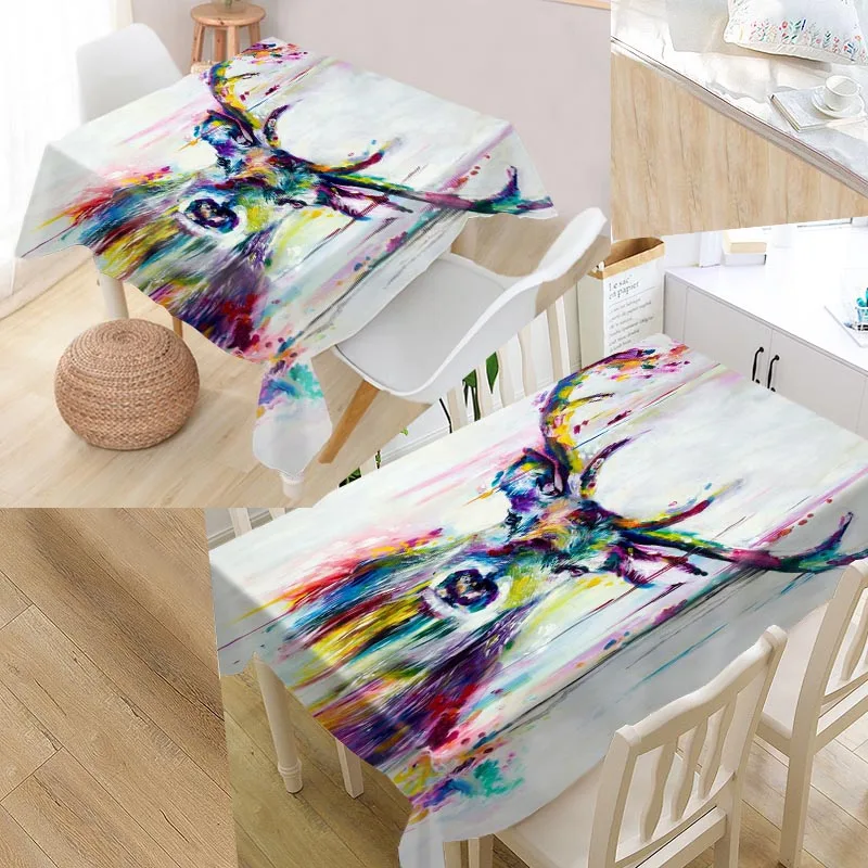 

Deer Painting Art Custom Table Cloth Oxford Fabric Rectangular Waterproof Oilproof Table Cover Family Party Tablecloth