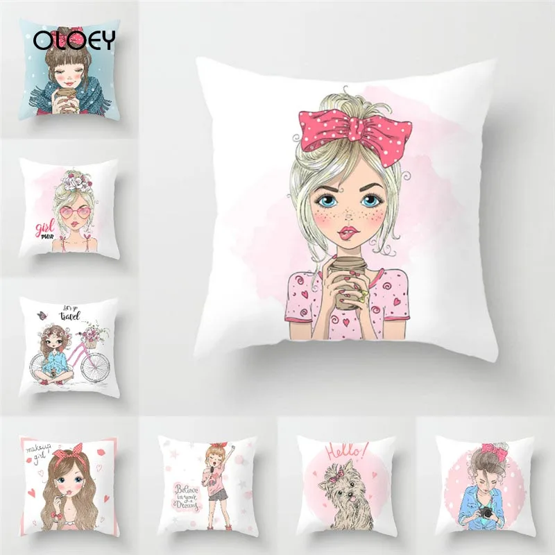 Мультяшная Подушка Обложка красивая девушка чехол для подушки из полиэстера