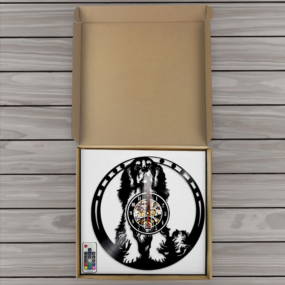 Кавалер Кинг чарльз спаниель собака 3D настенные часы виниловая Запись щенок Ainmal