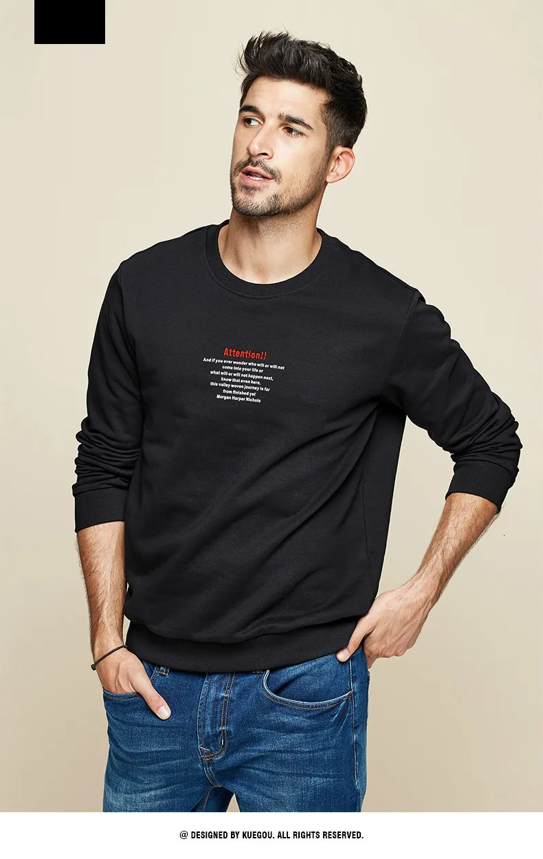 KUEGOU Осень хлопчатобумажные вышитые буквы черные толстовки Мужская мода Японская уличная одежда хип-хоп Мужская одежда Топ 2241