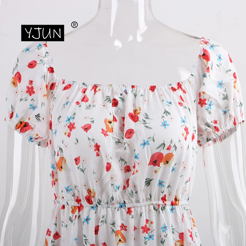 Summer Floral Dresses Maxi Sexy Off Shoulder Boho Puff Sleeve A-Line White Beach Long Dress Women | Женская одежда
