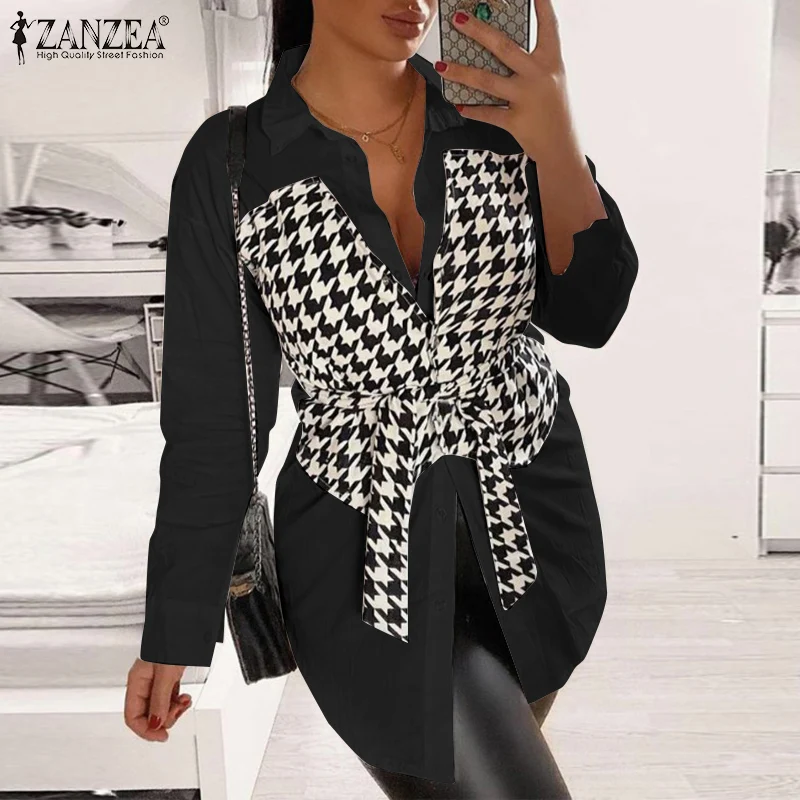 

Женская блузка с длинным рукавом и отворотом, в стиле пэчворк