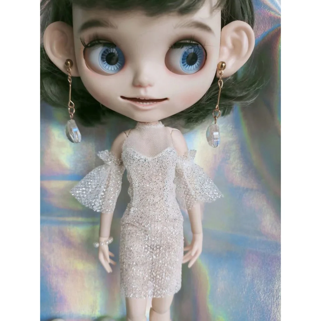 Белое платье Modikerbjd с имитацией перьев для куклы блайз ткань на заказ без и обруча