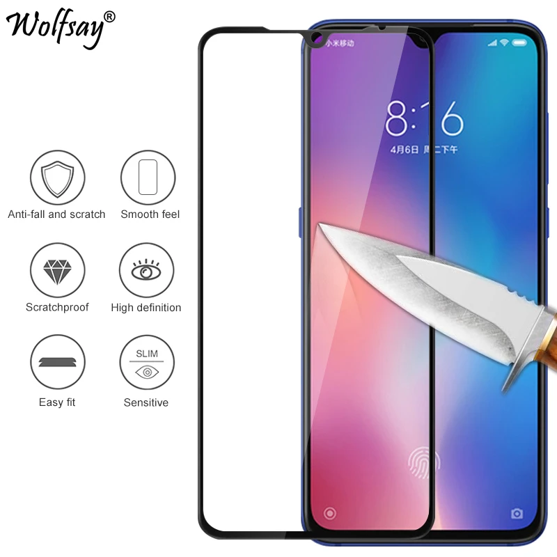 Funda completa de vidrio templado para Xiaomi Mi 9, Protector de pantalla de vidrio de seguridad pr&eacute;mium, con pegamento completo-0