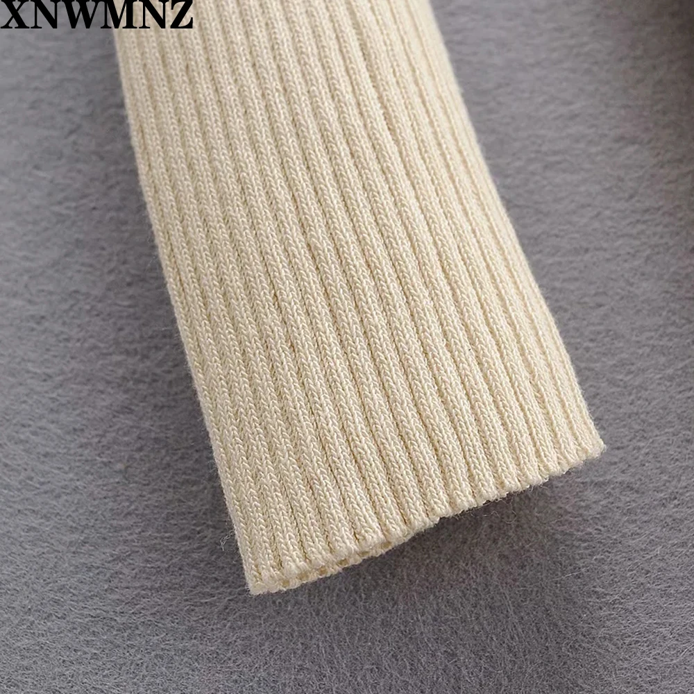 XNWMNZ Za женское трикотажное платье миди с длинным рукавом повседневное осенне
