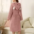 Женский фланелевый Халат с двойным карманом и капюшоном с 3d ушками мягкий и теплый двухсторонний бархатный халат пижама и домашняя одежда # fs