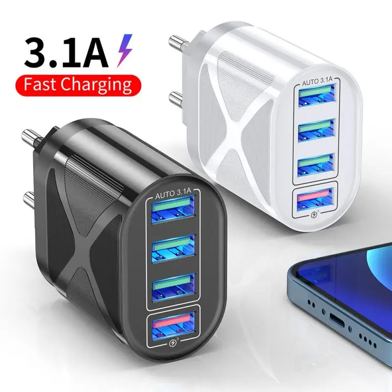 

48W USB Charger 4 Port Quick Charge QC 3.0 Wall Travel Phone Fast Charging EU US UK Plug Adapter For Samsung Xiaomi Mi 11