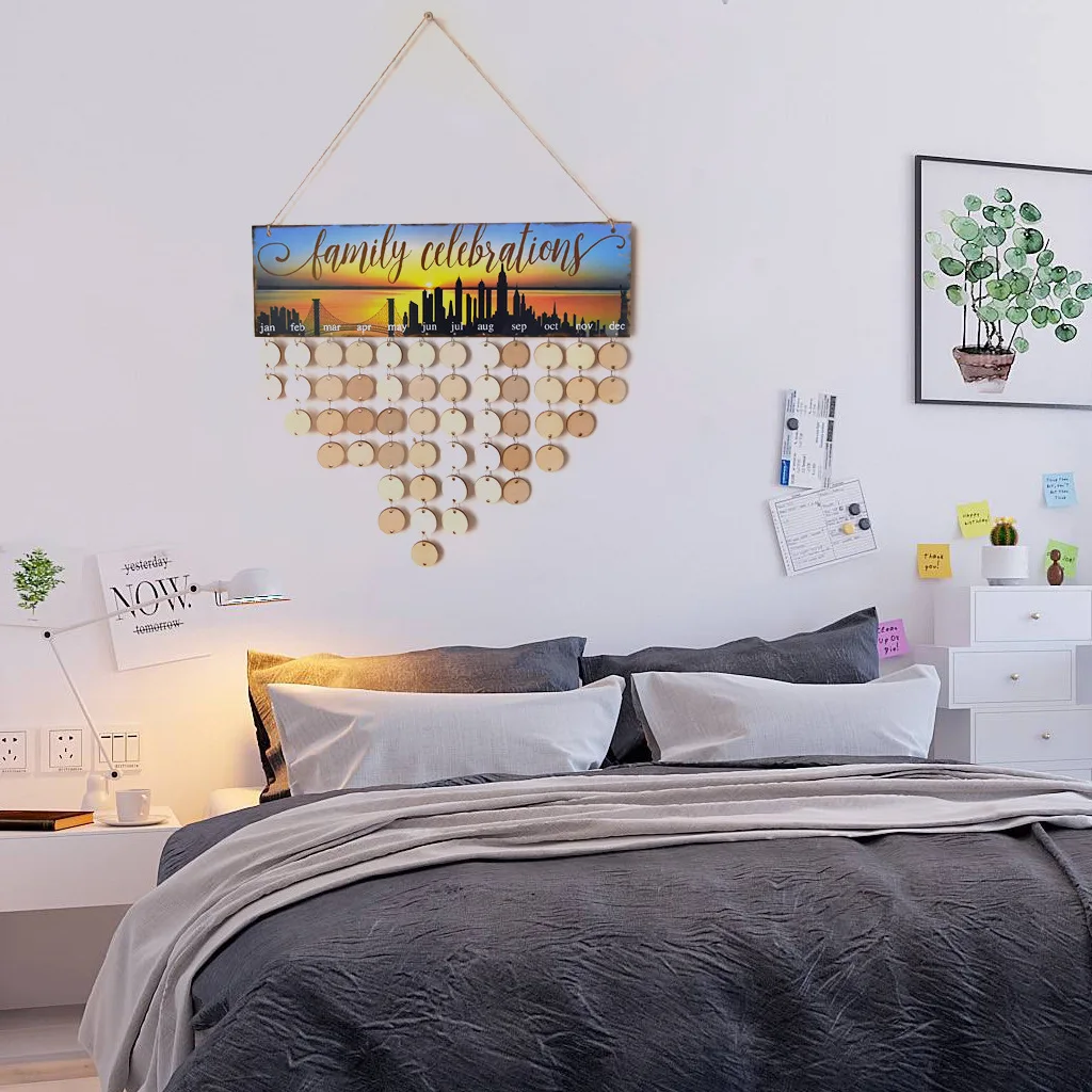 

Wood DIY Friend Family Birthday Reminder Calender Board Anniversary Tracker Plaque Wall Hanging Calendar Hanging Decorations