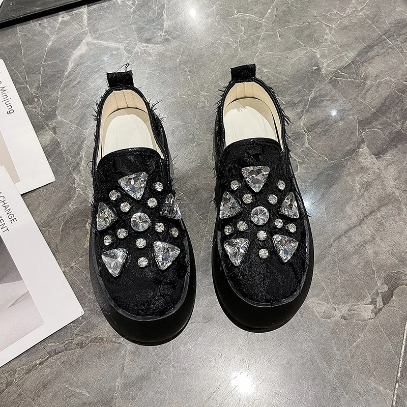 

Fashion Crystal Sweet Dress Platform Flats Women Shoes 2021 New Autumn Designer Sport Walking Shoes Casual Loafers Mujer Zapatos