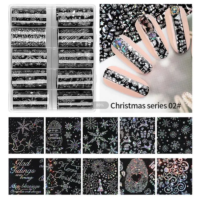 Set 2 10 шт./компл. Рождество DIY украшения для ногтей звездное небо переводные наклейки на ногти Снежинка Лось подарок Санта клей накладные ногти - Цвет: Set 2