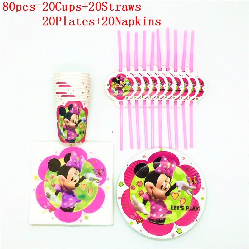 beipanxizhi80pcs 113 шт./партия, Детские тарелки для вечеринки в честь Дня Рождения, Детские флаги с изображением Минни, скатерть с изображением мышей, чашки для украшения баннеров - Цвет: beipanxizhi80pcs