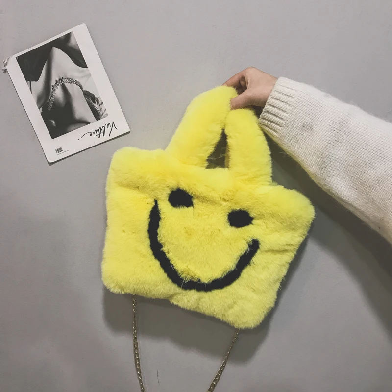 Женская плюшевая smiley Сумочка с пряжкой сумка на плечо милая мягкая женская из
