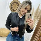 Куртка женская стеганая на молнии, с круглым вырезом