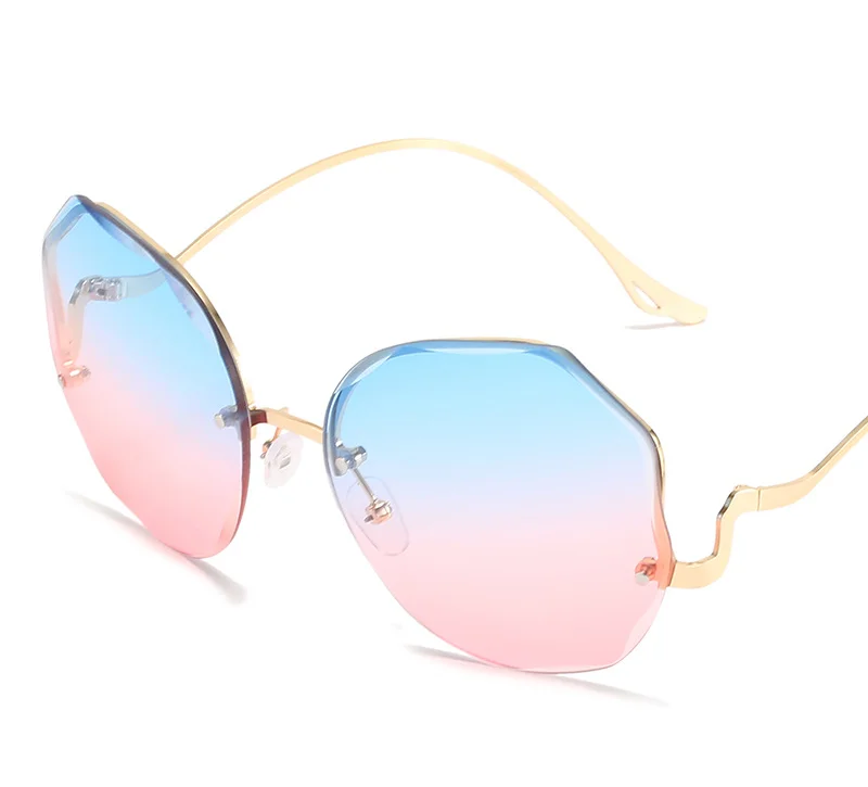 

New Rimless Round Gradient Sunglasses Women Men Gold Metal Curve Leg Sun Glasses Fashion Brand Design Outdoor Shades 2021 UV400