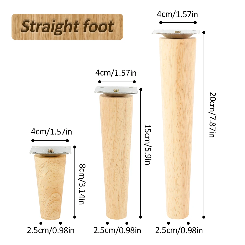 

4Pcs/Set Height 8/15/20CM Solid Wood Furniture Leg, Inclined Cone Sofa Bed Cabinet Table And Chair Replacement Feet Sloping Feet
