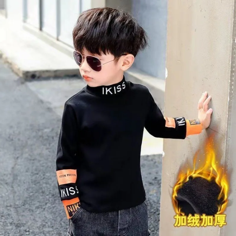 

Детский свитер для мальчиков на весну и осень 2022 Стильная утепленная облегающая зимняя рубашка для девочек с бархатным утеплителем для дет...