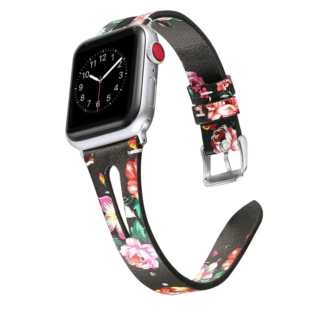 Цветочный ремешок для apple watch 42 мм 38 iwatch 44 40 серия 5/4/3/4/2/1 кожаный correa спортивный