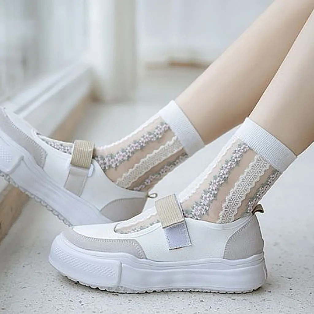 Женские взрывозащищенные сетчатые носки с принтом летние однотонные Льняные в