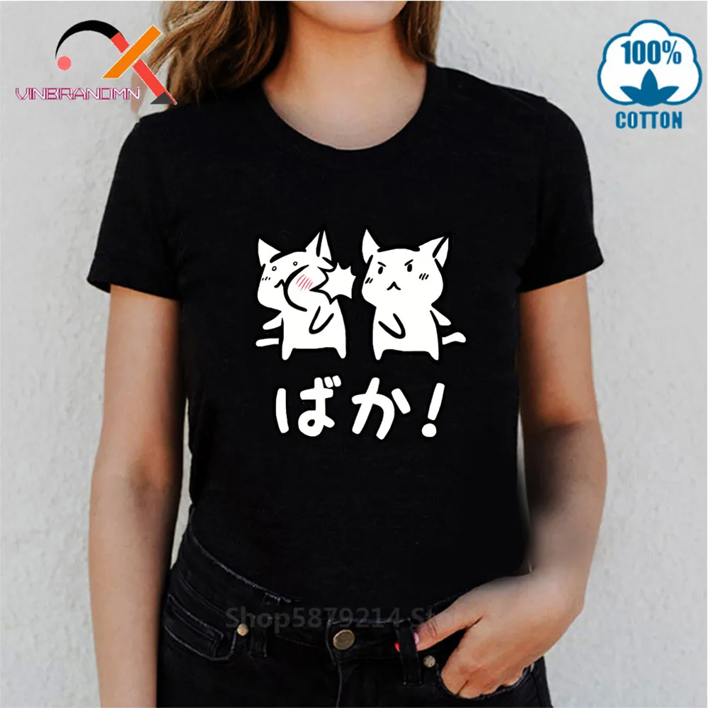 Новинка Kawaii Neko Baka футболка с милыми кошками Slap коротким рукавом из хлопка круглым