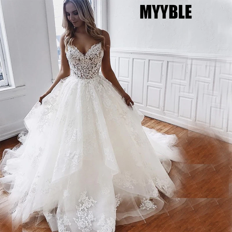 Купи Luxury A-Line Wedding Dresses Sweetheart Appliques Lace Spaghetti Straps Vestido De Novia Custom Made White Ivory Bridal Gowns за 9,047 рублей в магазине AliExpress