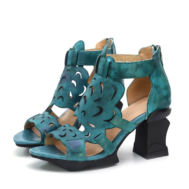 

YourSeason Genuine Leather Ladies High Heels Sandals Vintage Zip 2021 New Elegant Handmade Concise Women Casual Platform Sandals