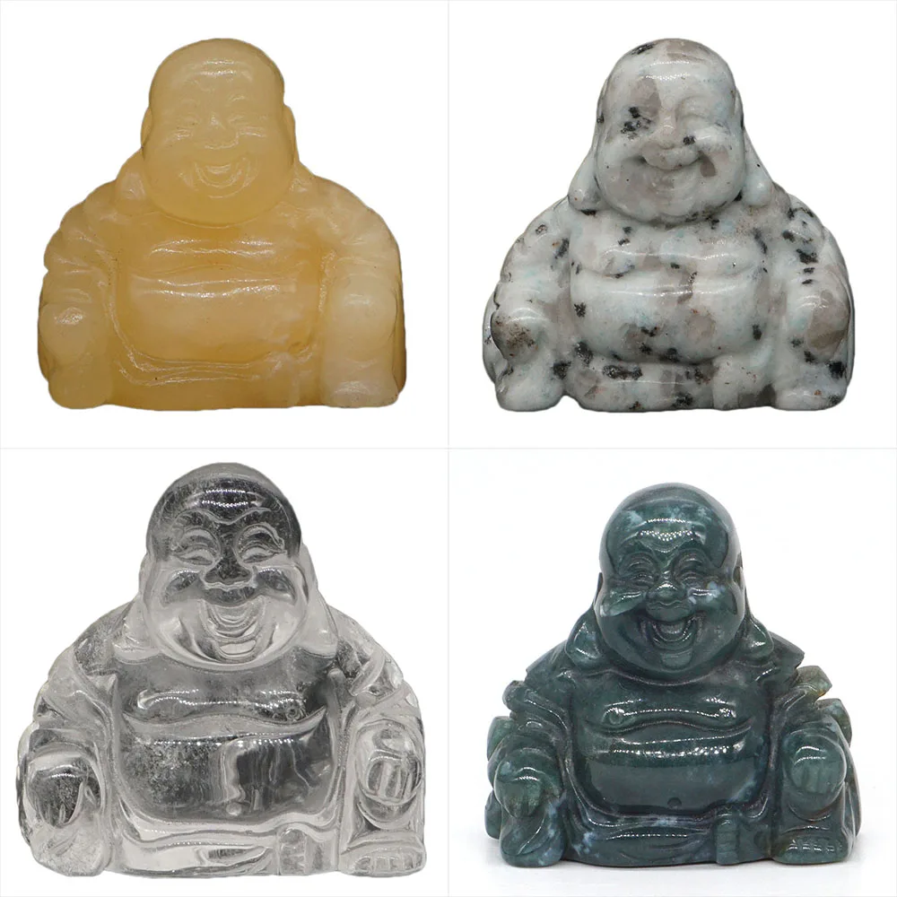 Фото Статуя Будды Maitreya 1,4 дюйма, натуральный драгоценный камень, хрусталь, ручная работа, искусственная чакра, счастливая статуэтка, ремесло, домашний декор №3