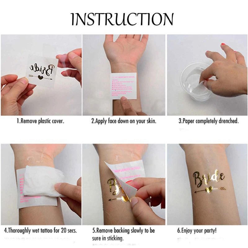 Девичник вечерние 20 штук Роза золотистые временные тату наклейки с надписью