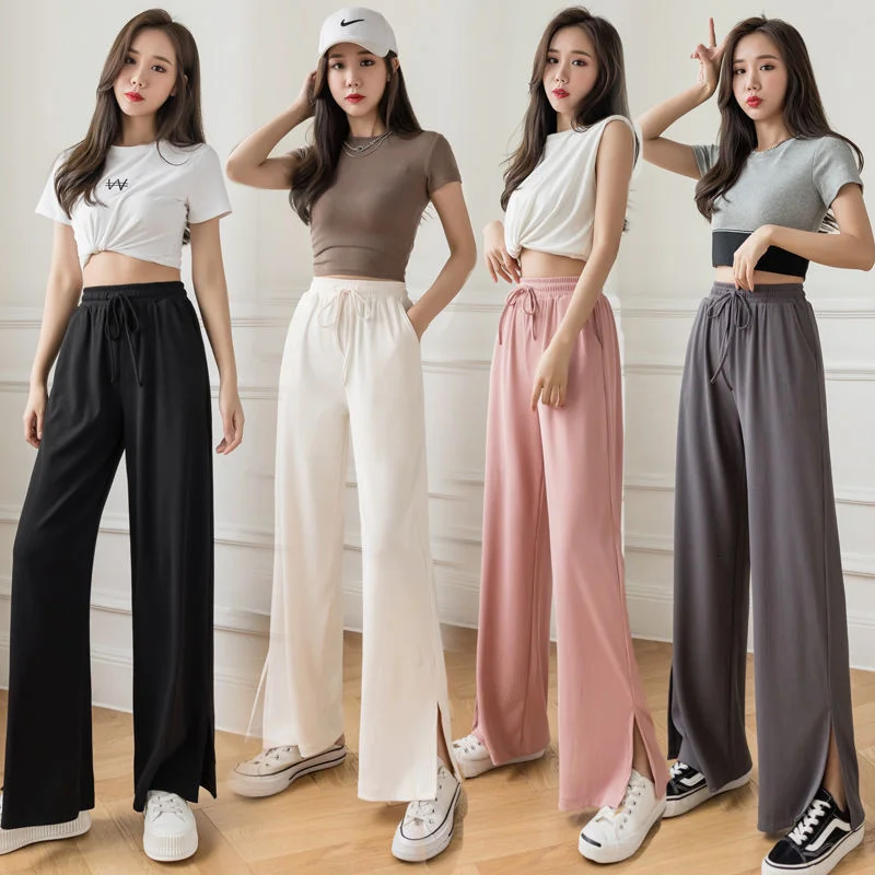 

2021 new summer ice silk wide leg pants with high waist and thin appearance, loose and thin leisure pants for women