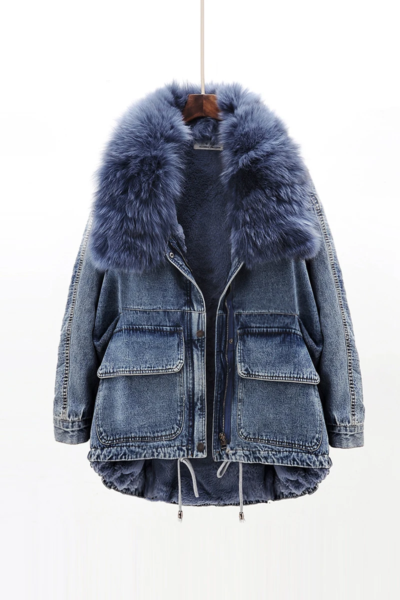 Зимняя модная теплая куртка с воротником из натурального Лисьего меха + Плотная