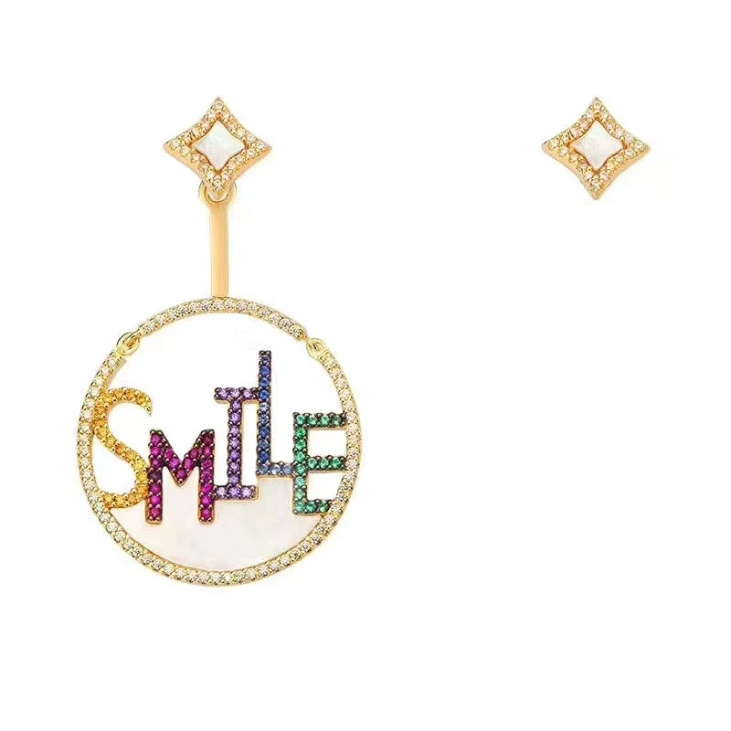 

[MeiBaPJ]S925 Pure Silver Micro Inlay High-end SMILE Letter Mother Shell Earrings Fine Fashion Jewelry for Women