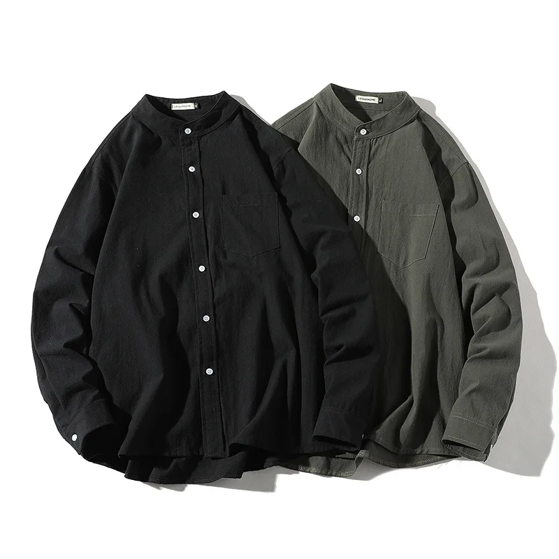

Spring Men's Fashion Casual Tooling Style Long-sleeved Cotton Shirt 2021 All-match Harajuku Style Solid Color New Tooling Shirt