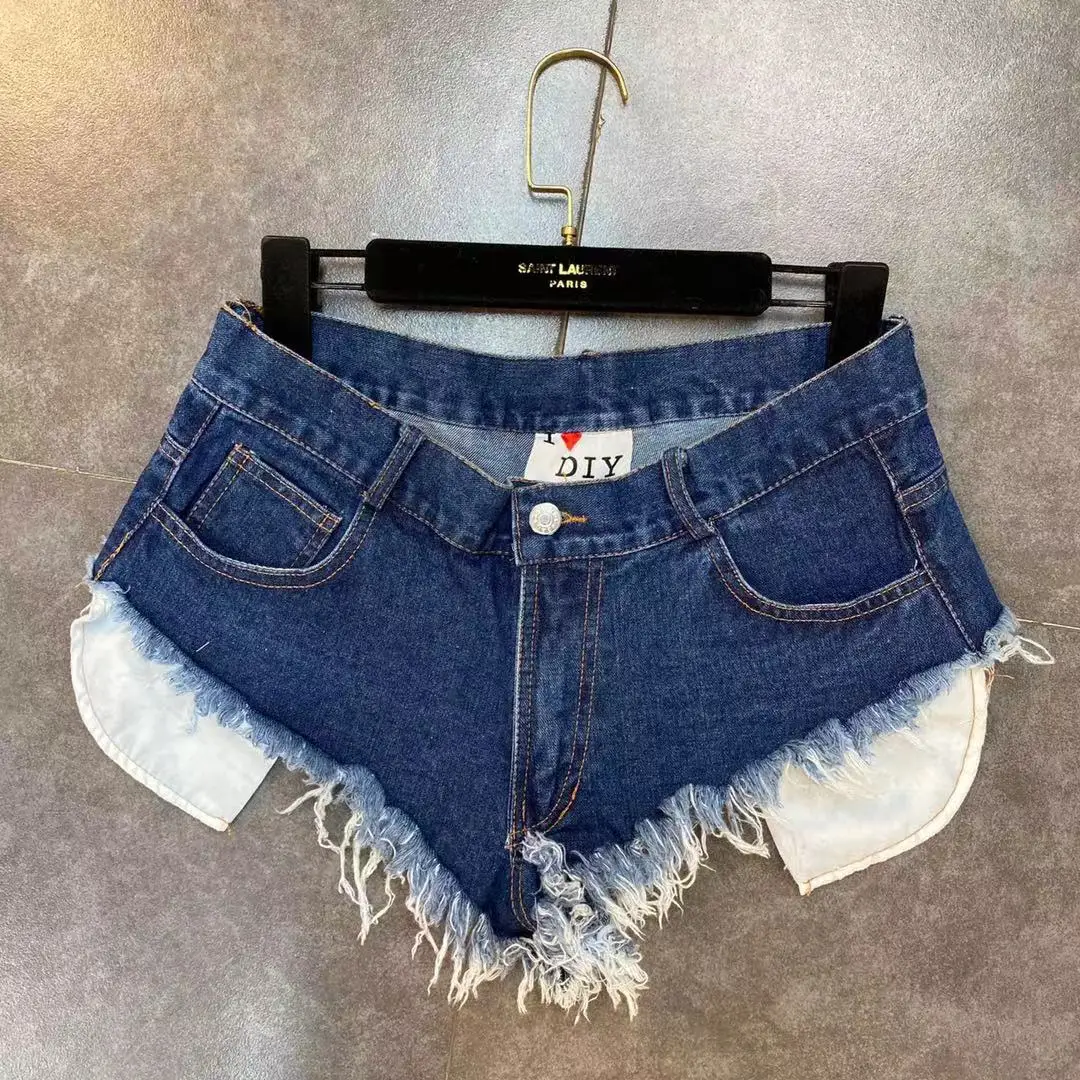 

ZCSMLL Contrasting Color Pants Shorts with Straight Legs Two-piece Set Overlap Wearing Jeans Street Fashion 2021 Spring