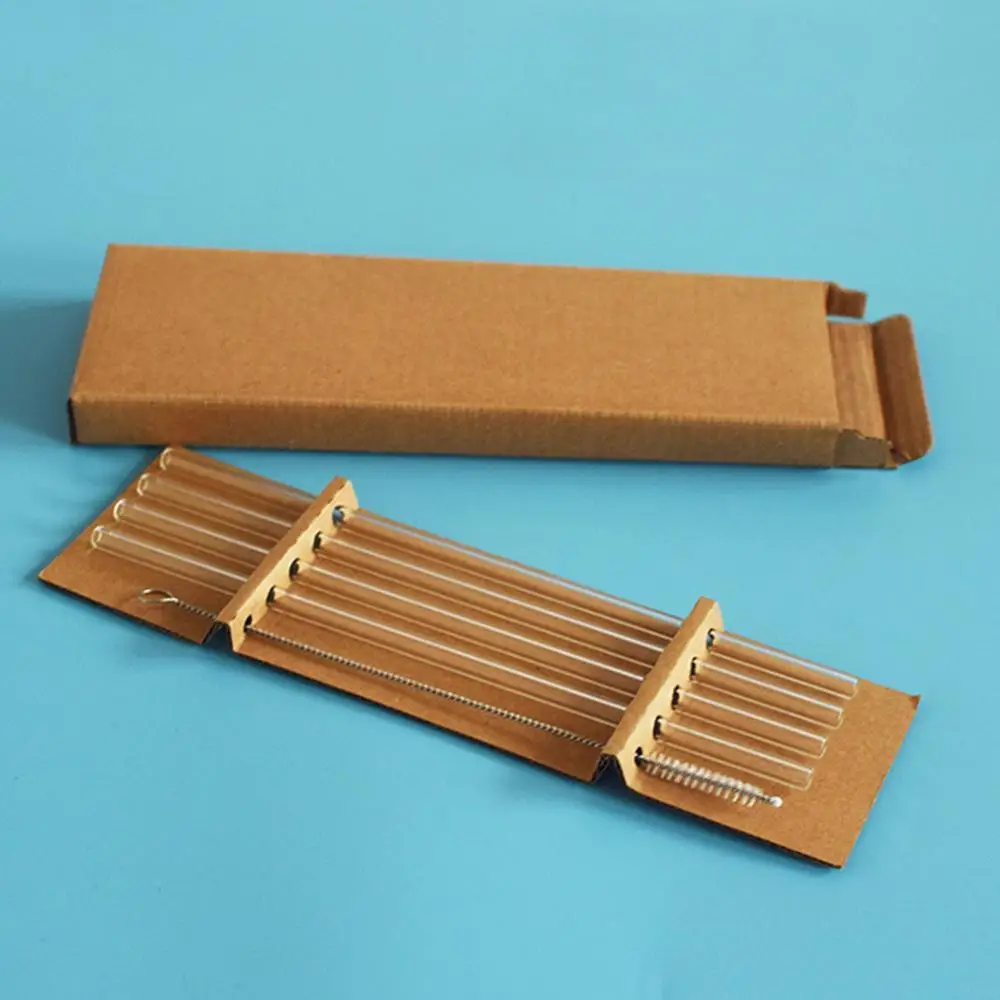 

5Pcs/Set Glass Straw Transparent Glass Straight Bend Straws Cleaning Brush for Beverage Drinks Smoothies Cocktails