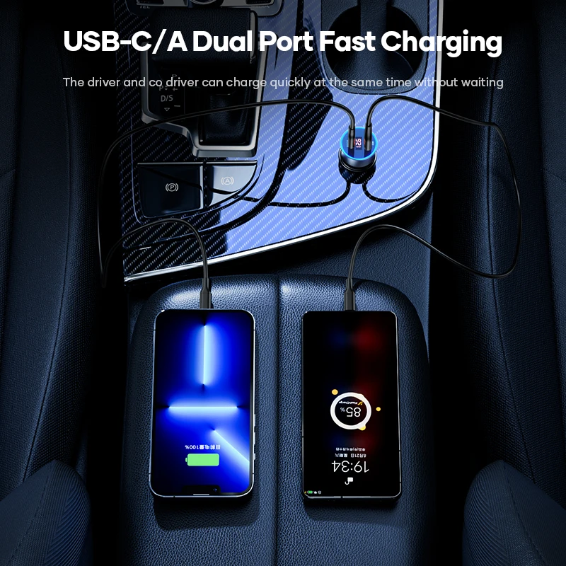 licheers 95w car charger fast charging dual port usb type c digital qc pd 3 0 laptop car phone charger for iphone 13 12 xiaomi free global shipping
