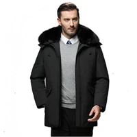 2021 new winter down jacket for middle aged men dads medium length white duck down overcoat outdoor casual coat