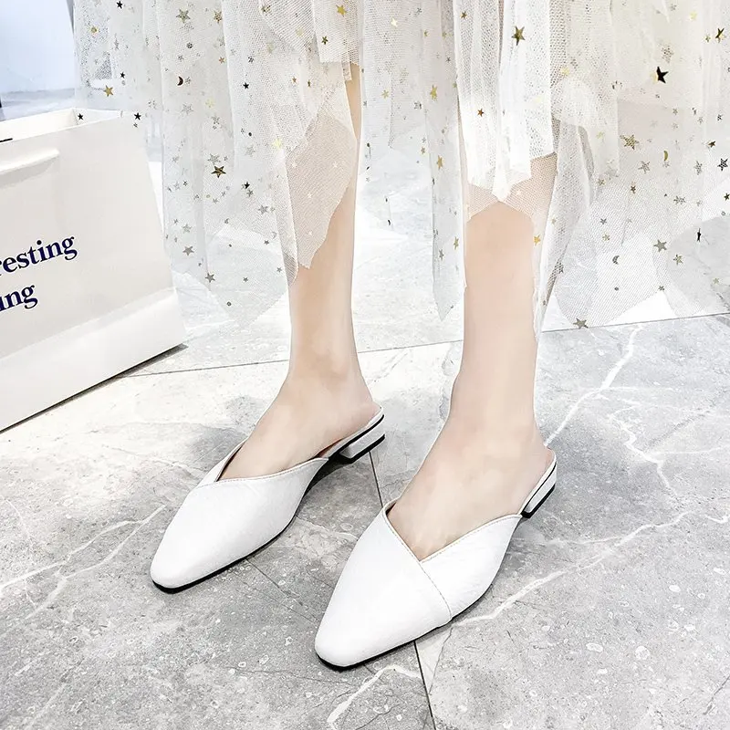 

Slippers Mules Shoes Women 2021 Summer Vintage Slip On Sandals Lady Casual Concise Slippers Fashion Design Flat Shoes White