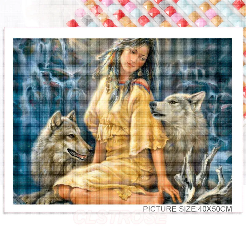 

Diamond Painting Character Full Diamond Square Round Gift Painting Little Girl Holding Fox Home Decoration Cross Stitch