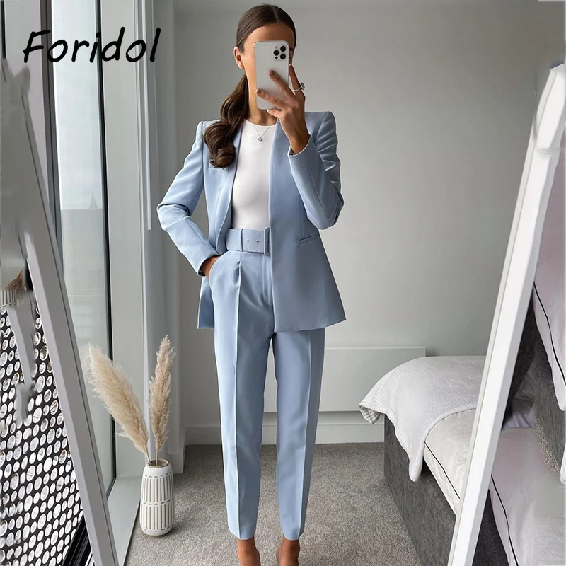 

Foridol Hidden Button Blazer Pants Set Suits Women High Street Ladies Office Pants Matching Set Spring Autumn Blazer Coat Pants