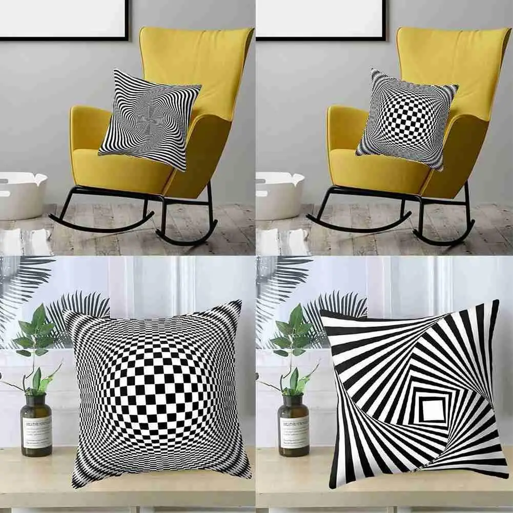 

Black And White Striped Dotted Grid Geometric Decorative Skin Printing Cover Seat Cushion Peach Color Cover Car Pillowcase I4Y5