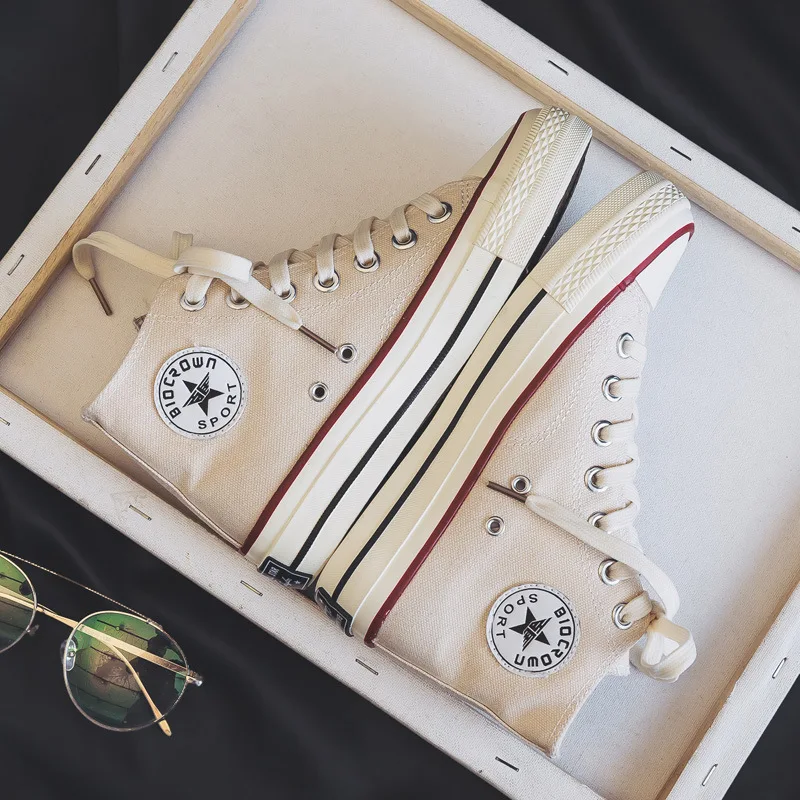 

Chic Canvas Shoes Students Girl Casual Shoes Cloth Vulcanized Candy Color High Top Women Sneakers Basic Simple Style White 35-40