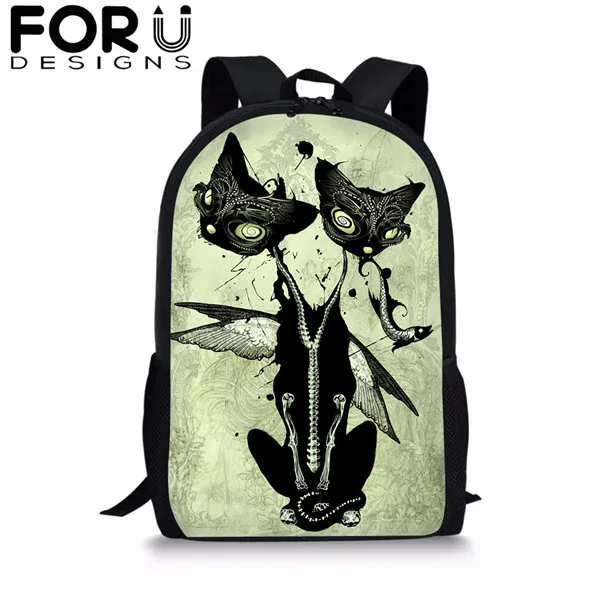 FORUDESIGNS/готический Черная кошка школьные сумки 3 шт./компл. для девочек и мальчиков Повседневное 3D Для женщин рюкзак ортопедический рюкзак детская дорожная сумка для книг - Цвет: CDGX1393C