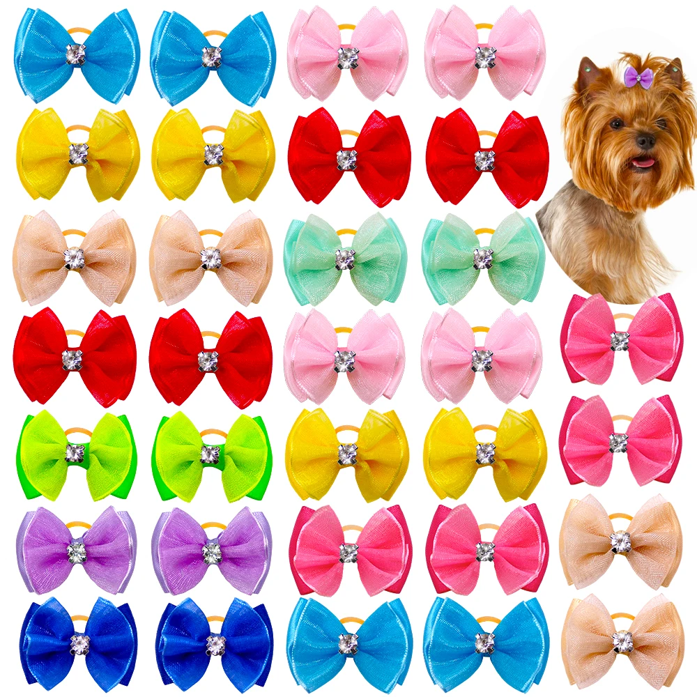 10pcs Dog Bows Diamond Lace Dog Hair Accessories Small Dog Cat Bowknot Dog Grooming Accessories Pet Products For Small Dogs