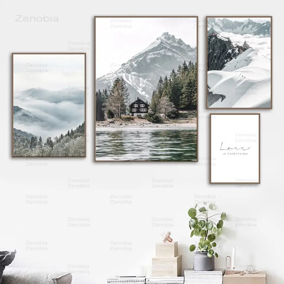 

Fog Reef Snow Mountain Lake Pine Forest Wall Art Canvas Painting Nordic Posters And Prints Wall Pictures For Living Room Decor