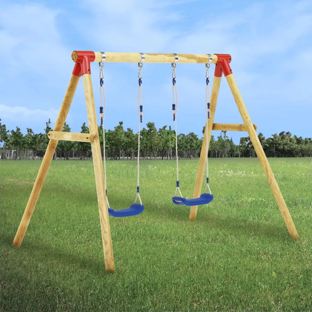

Wooden Swing Sets Playsets Outdoor Weather-resistant Play Equipment Metal Hooks Pinewood Adjustable Swing Ropes