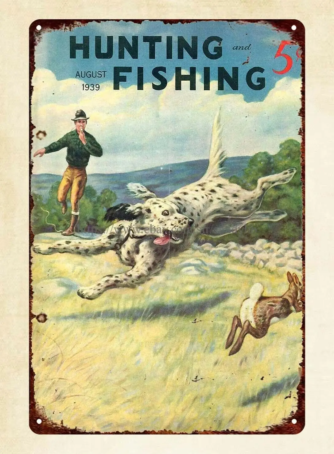 

retro wall decals Hunting Fishing 1939 hunter dog metal tin sign