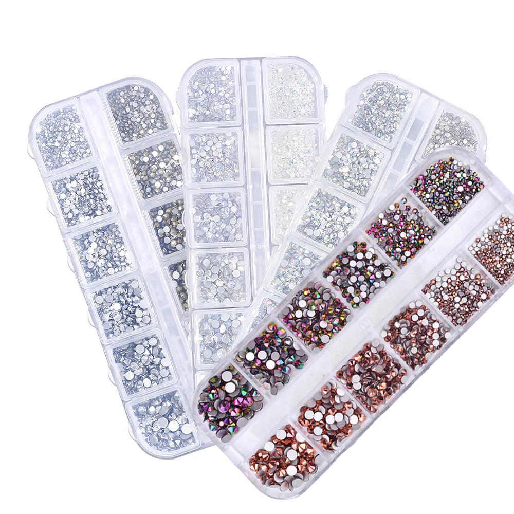 

12 Colors Glitter Rhinestone Manicure Nail Polish Decoration Accessories 3D Nail Art Tips Manicure DIY Nail Stones Set ZB14