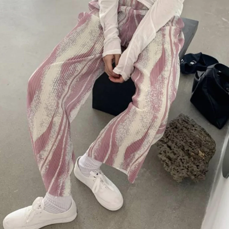

Full Length Pants Women Trendy Pleated Summer Soft High Waisted All-match Chic Ladies Trousers Vintage Print Leisure Womens Pant