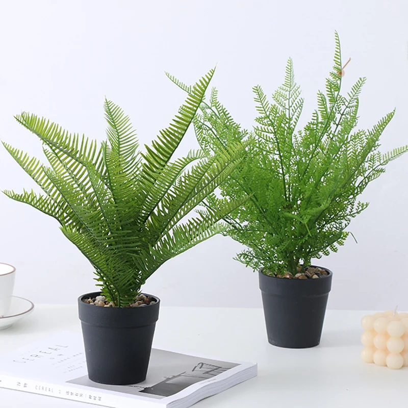 

37cm Artificial Palm Plants Bonsai Tropical Fern Grass Potted Plastic Palm Tree Leaves Small Banana Jungle Plants for Desk Decor